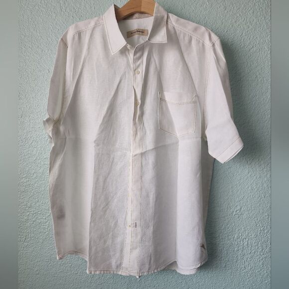 Bohio linen button down shirt tropical Resort coastal short sleeve - Picture 7 of 10